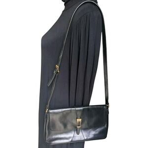Y2K Etienne Aigner Envelope Purse Black Leather Crossbody Clutch Magnetic Snap